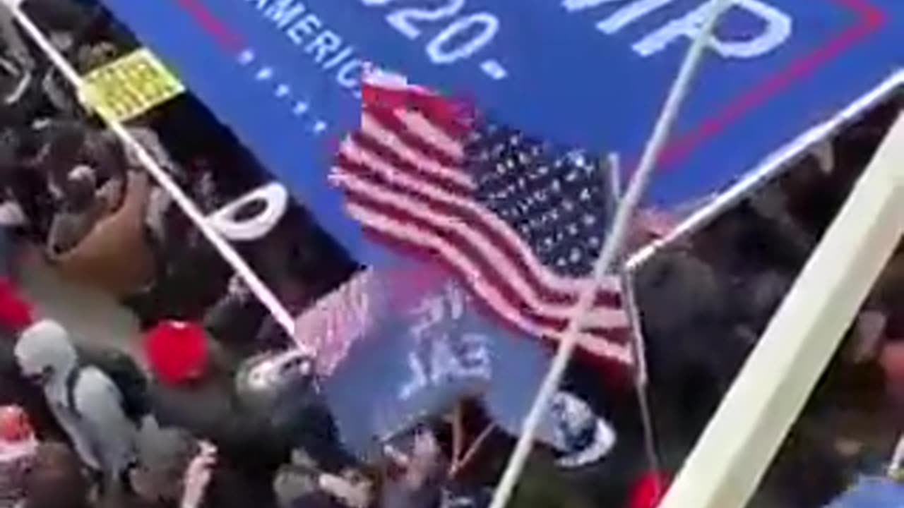 SECOND VIDEO of Ray Epps Hurling Giant MAGA Sign at Police on January 6