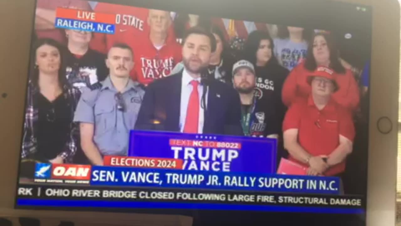 🦅 OAN rally Raleigh NC Sunday 01:17 pm JD Vance says compassion starts in USA 🇺🇸 first not illegals