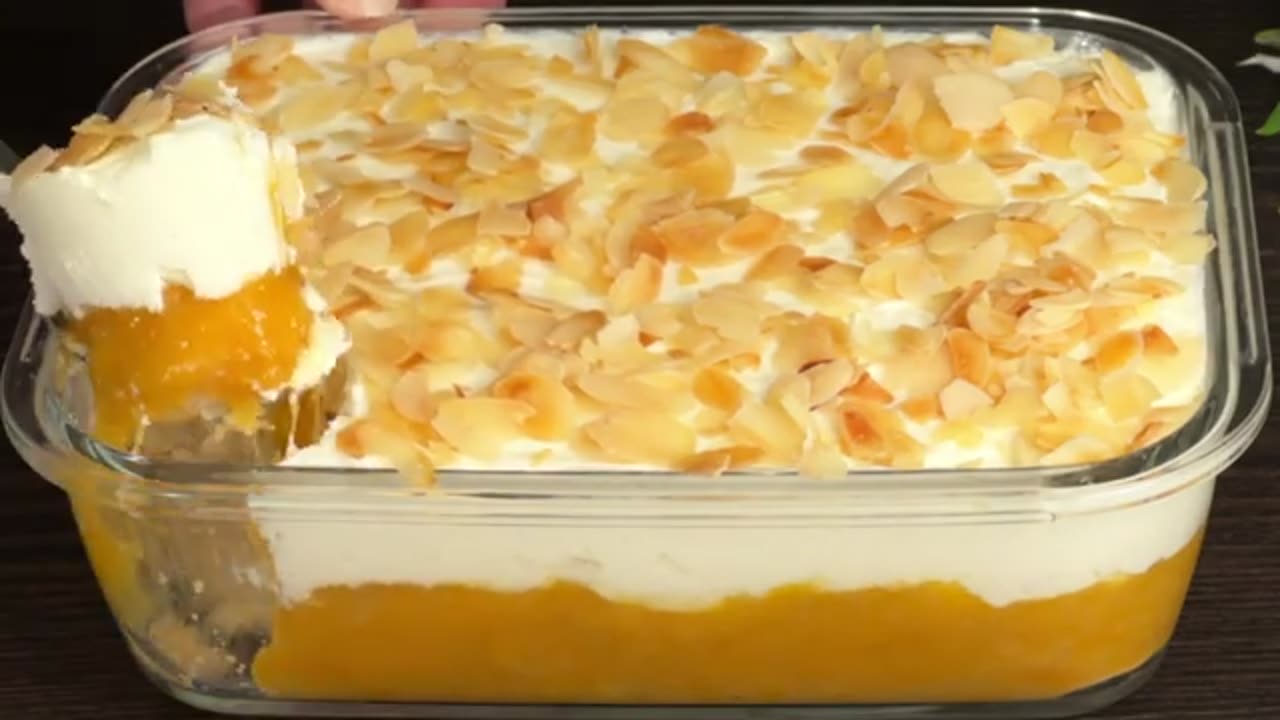 Top-notch homemade dessert with mango in 5 minutes! No oven, no gelatin, no eggs!