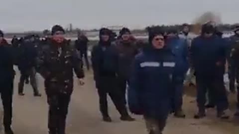 Unarmed citizens trying to block the advance of Russian troops in the Nikolaev region