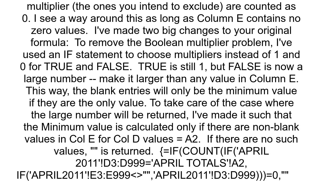 I need to ignore blank cells in an excel 2007 MIN array but I keep getting 039s