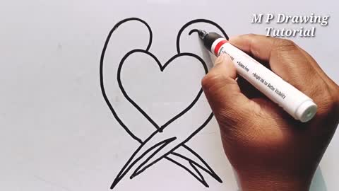 Two Parrots In Love By Using Heart - How To Draw Two Birds In Love By Using Heart - Draw Love Birdsp