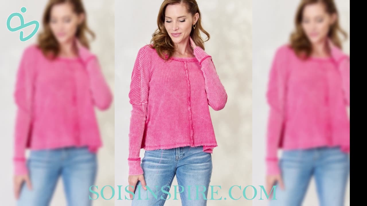 Zenana Washed Waffle-Knit Long Sleeve Top #waffleknittop #comfytop #fallfashion #fashionblogger