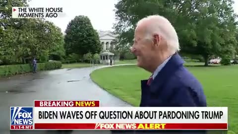 Peter Doocy asks Biden where he is on the idea of a president pardoning Trump.