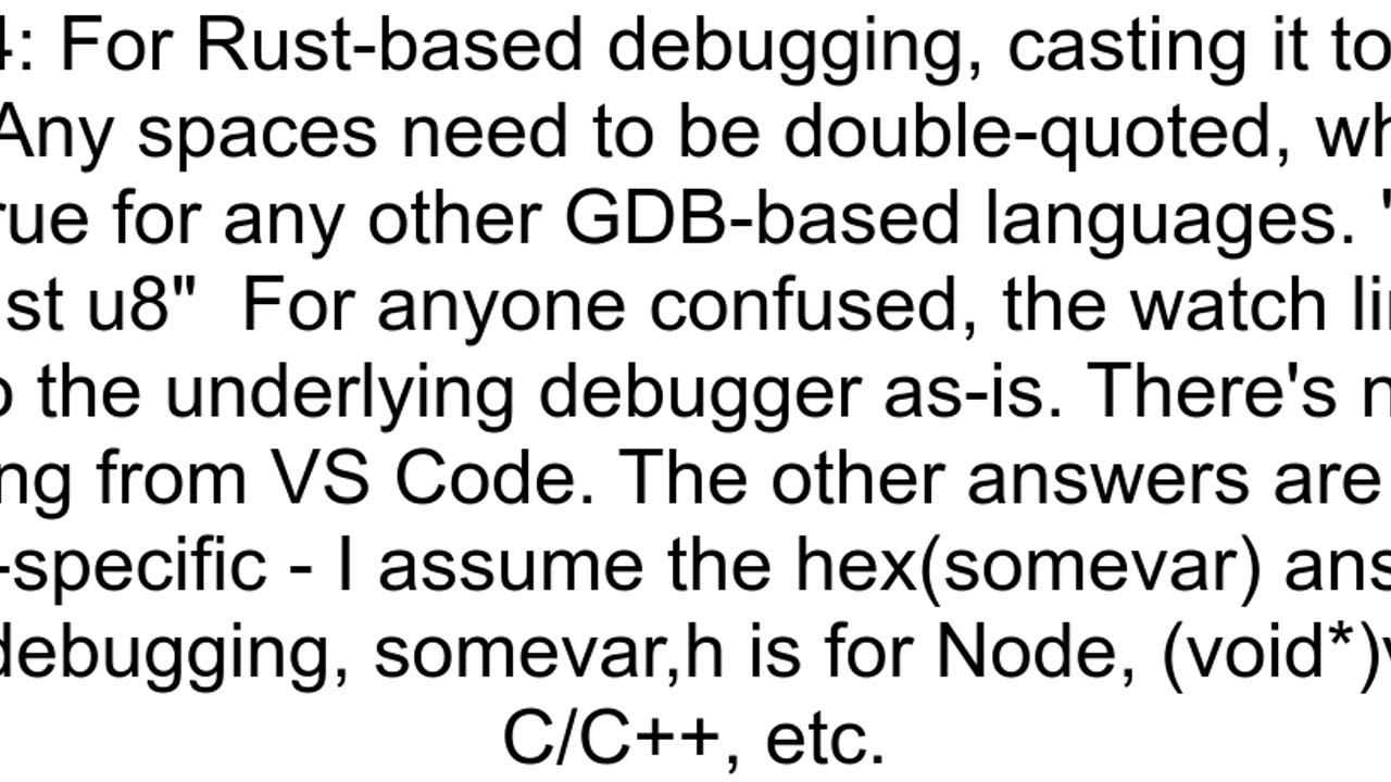 How to display the hex value in the Watch panel of VS Code