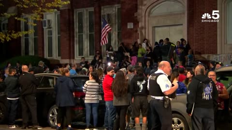 Chicago residents not allowed inside the Brighton Park migrant shelter meeting protest