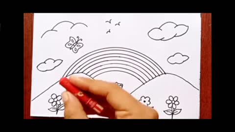 how to draw a Rainbow scenery drawing