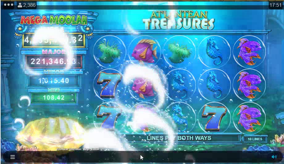 Atlantean Treasures Mega Moolah Progressive Jackpot Slot - Win $1,000,000 for 10 Cents a Bet