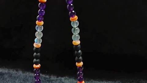 Natural turquoise and spiny oyster roundle beads with onyx Rhodonite Labradorite