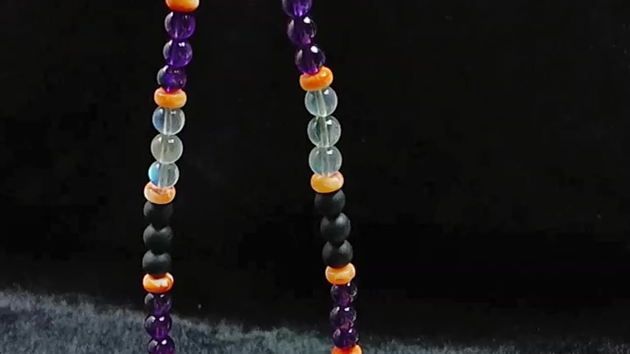 Natural turquoise and spiny oyster roundle beads with onyx Rhodonite Labradorite