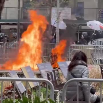 VIDEO: Man sets himself on fire outside Donald Trump's trial (WARNING:GRAPHIC)