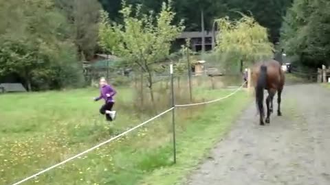 Horse farted and scared itself and child