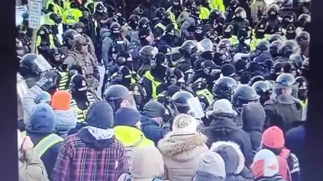 RCMP with their Horse go straight in the crowd