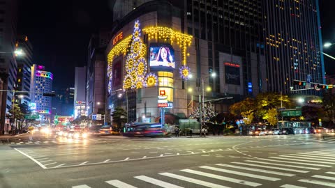 Driving in the bright city at night