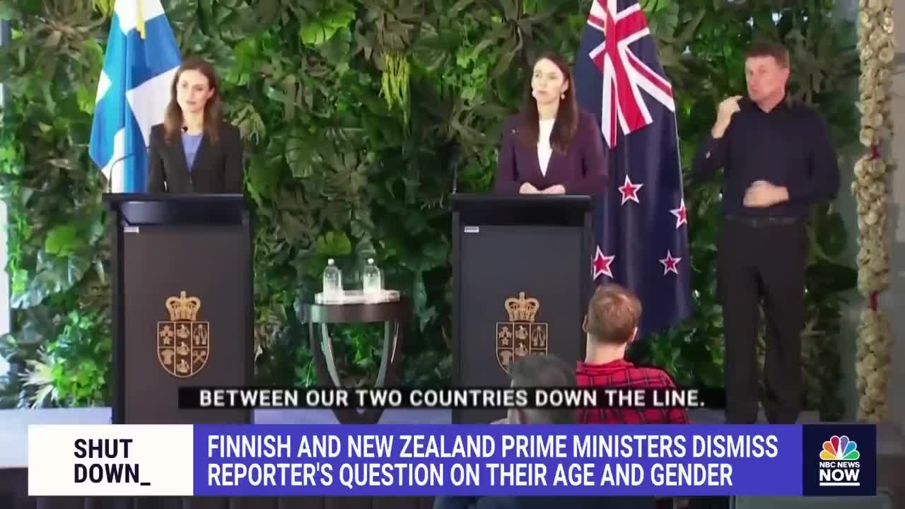 FINNISH AND NEW ZEALAND PRIME MINISTERS DISMISS REPORTER'S QUESTION ON THEIR AGE AND GENDER