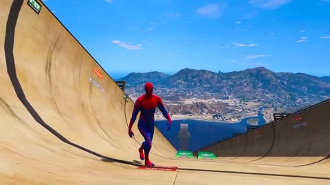 Carros Legais com Homem Aranha e Heróis! Сhallenge Spiderman Cool Cars on Ramp - GTA 5 MODS_part4