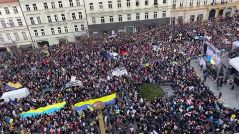 This is a pro Ukraine demonstration today on Wenceslas Square in Prague