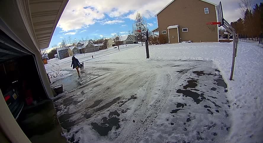 Woman Slips on Black Ice in Front of Garage