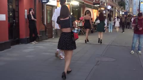 Russia Moscow. Beautiful girls, passers-by on the streets.