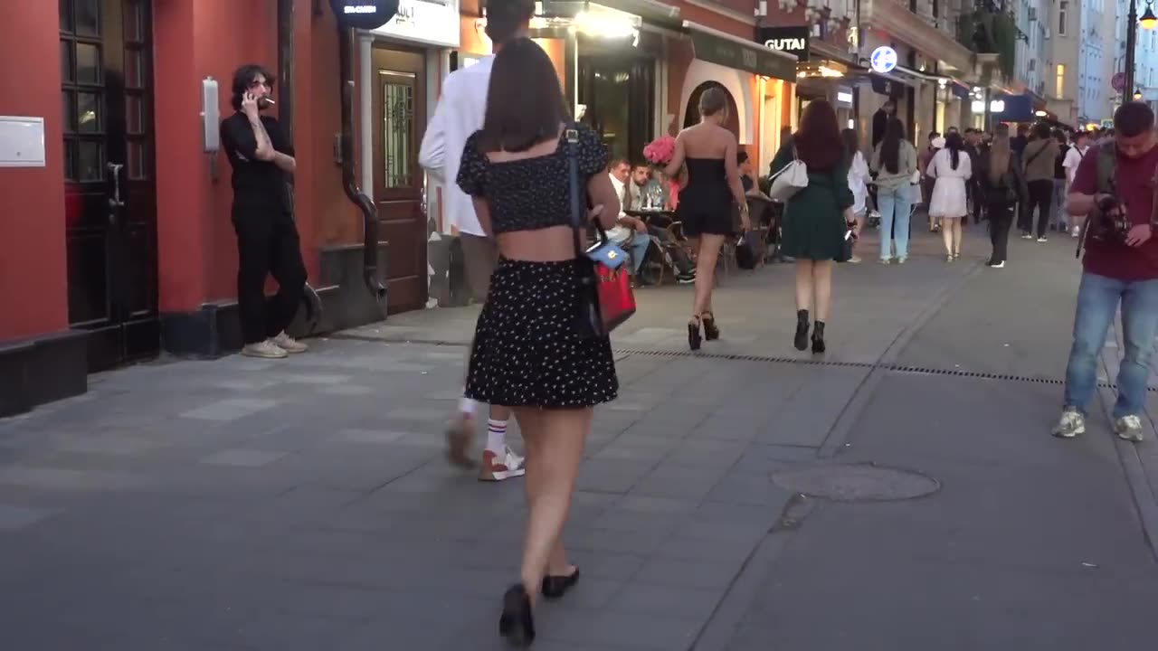 Russia Moscow. Beautiful girls, passers-by on the streets.