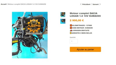 AEPSPIECES.COM - Moteur complet DACIA LOGAN 1.6 16V K4MA690