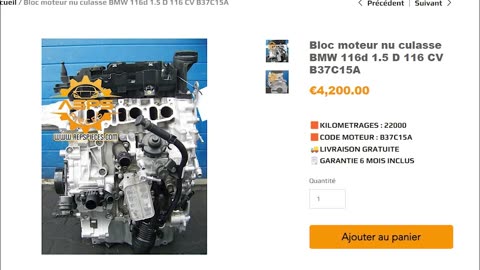 Bloc moteur nu culasse BMW 116d 1.5 D 116 CV B37C15A