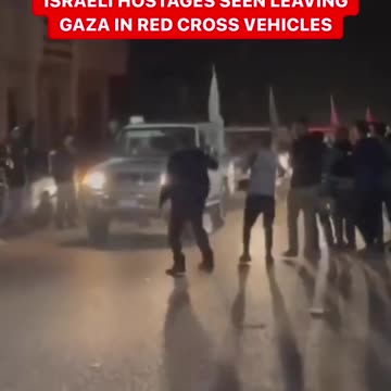 Israeli hostages leaving Gaza in Red Cross vehicles after being held by Hamas