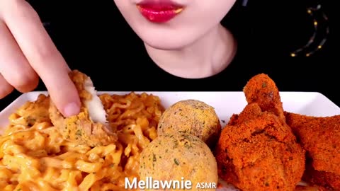 ASMR CHEESY CARBO FIRE NOODLE, FRIED CHICKEN, CHEESE BALL