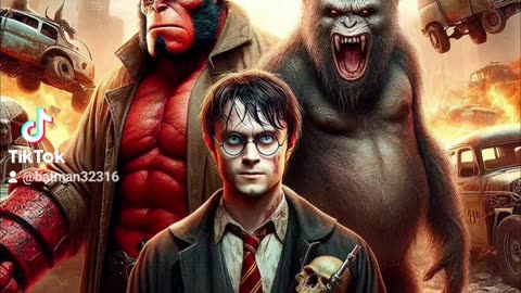 It's a Mad mad world with Harry potter and hellboy ai art