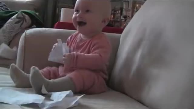 Baby Laughing Hysterically at Ripping Paper (Original)