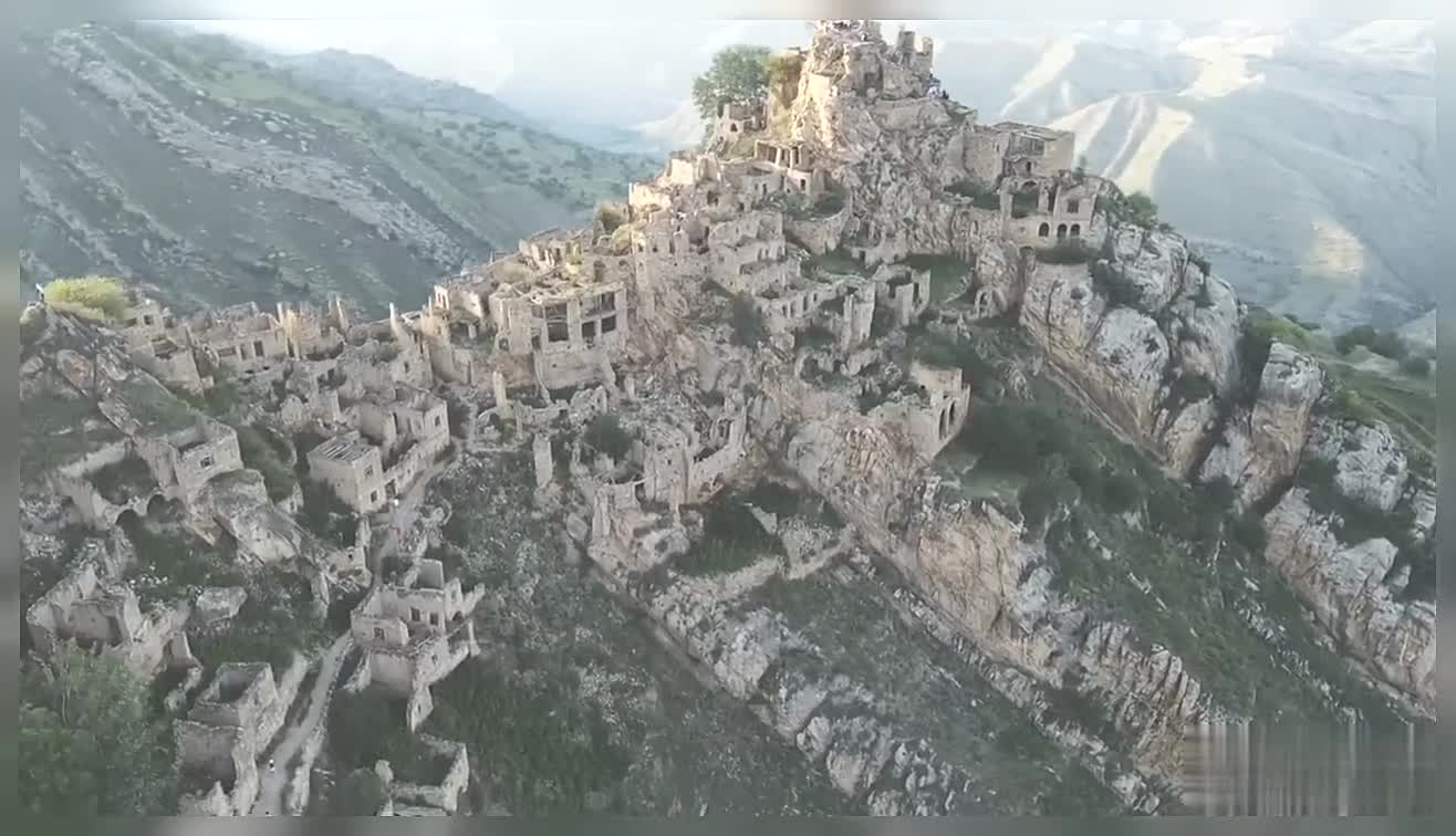 Historic Ruins Above Seaside Village Drone View Of Ancient Seaside Mauntain Town Seaside