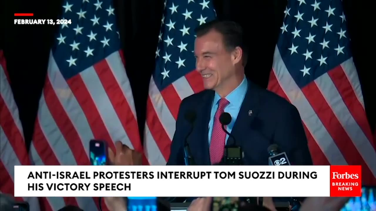 Tom Suozzi's Victory Speech Interrupted By Anti-Israel Protesters | Forbes News