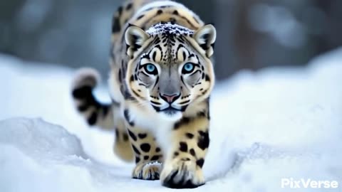 Snow leopard closeup walk