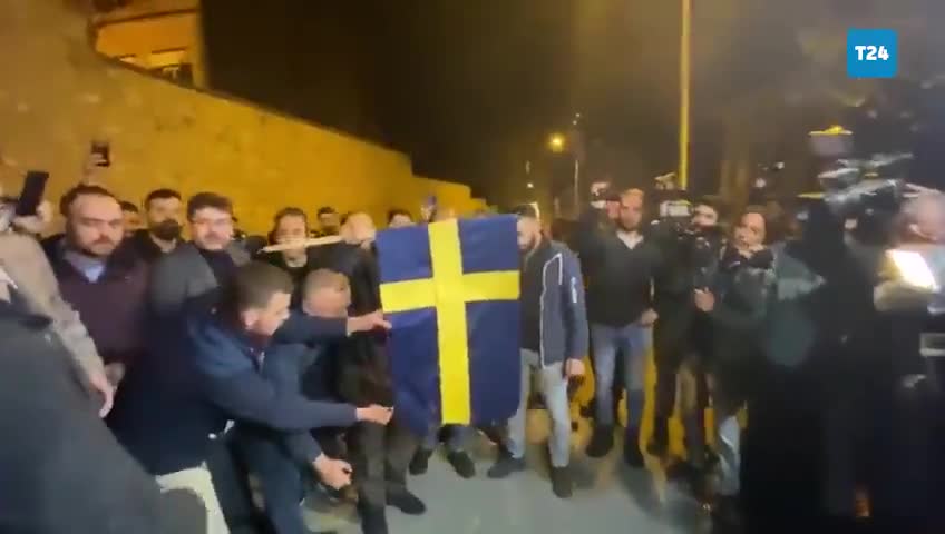 Turks Burning The Swedish Flag In Ankara