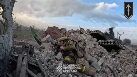 Ukrainians Moving Through the Bombed Out Wasteland of Andriivka