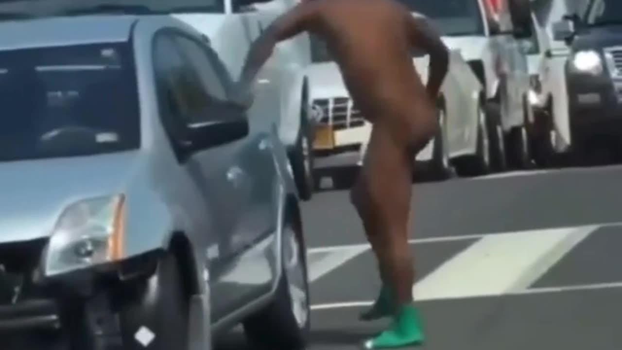 Wonder if he's on some George Floyd crap? At least he's remembered to put his socks on...