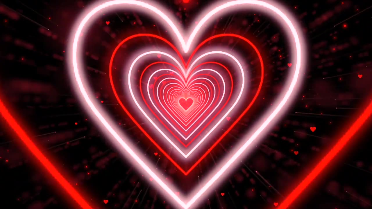 159. Heart Tunnel Background ❤️Red Heart Neon Lights Love Heart Tunnel Loop