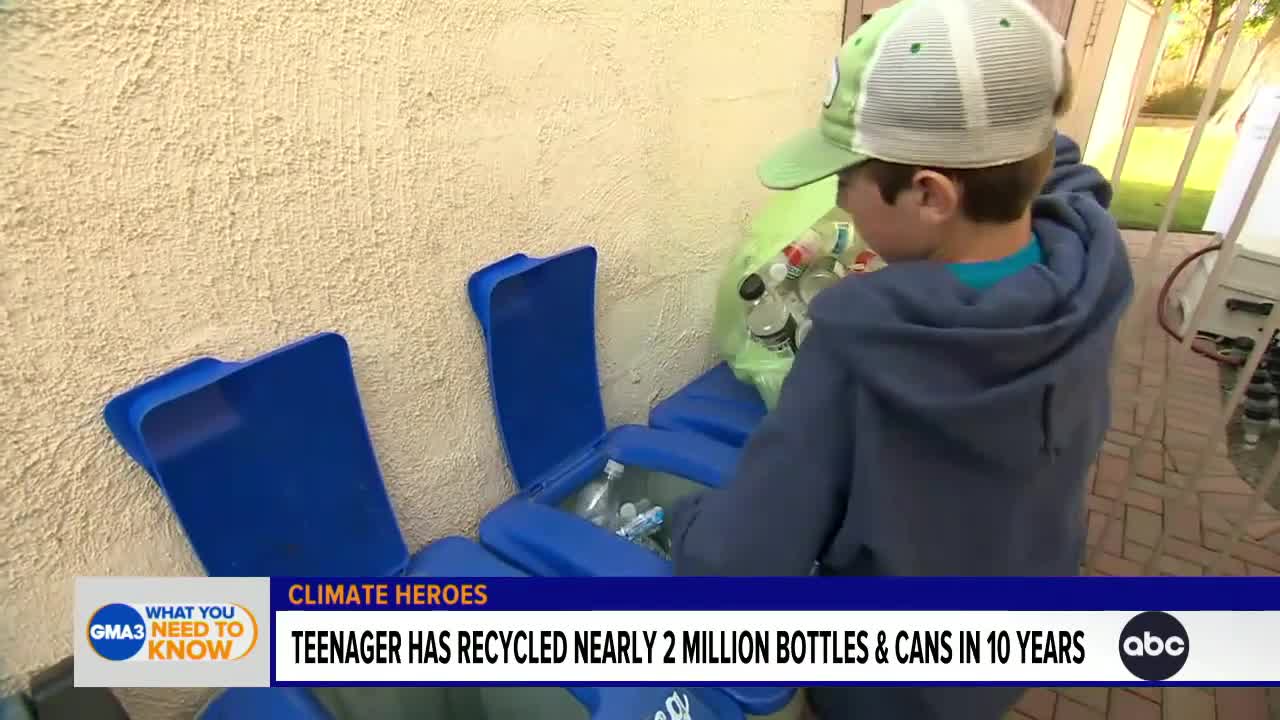 Teenager recycles nearly 2 million bottles and cans in California