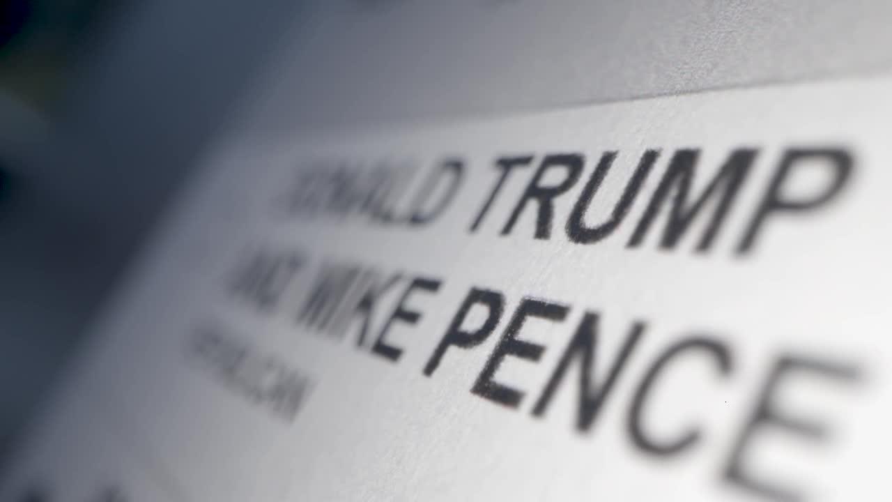 Tracking Close Up of Trump Name on Ballot Paper for US Election