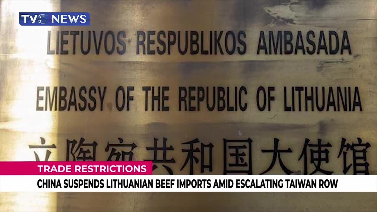 CHINA SUSPENDS LITHUANIAN BEEF IMPORTS AIMED ESCALATING TAIWAN ROW