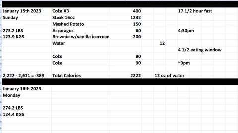 Daily Calorie Count: January 15th