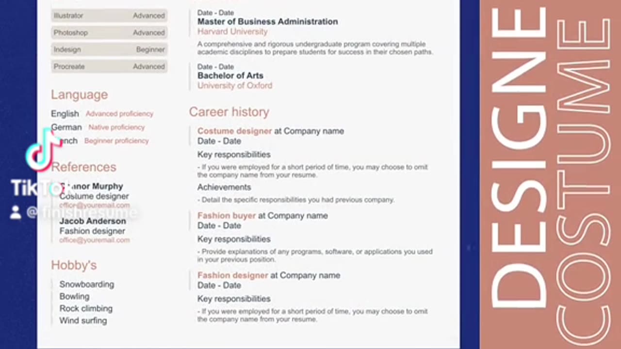 Costume designer resume template | FinishResume.com #resume #microsoftword #template