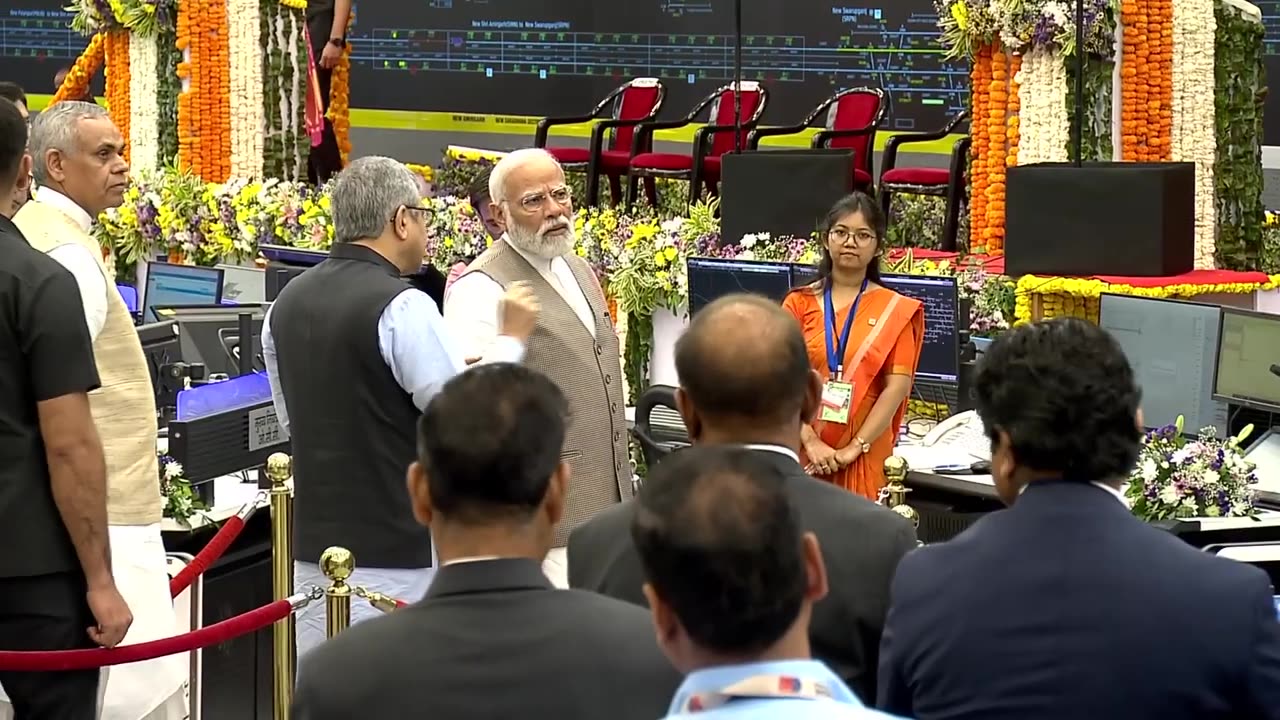 Prime Minister Narendra Modi inspects the train models & exhibition at Ahemdabad