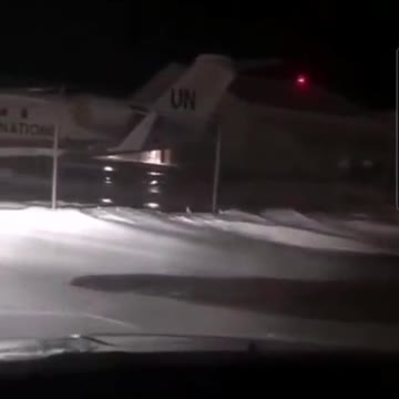 UN plane still parked at North Bay, Ontario at night