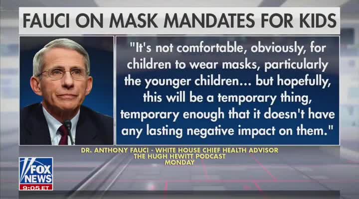 Fauci Says He "Hopes" School Mask Mandates Are Only Temporary