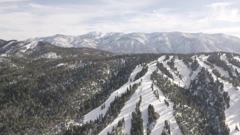 DRONE over the SNOW in Big Bear Lake, CA Snow Summit and Lake. Spectacular birds eye view 11/11/2022