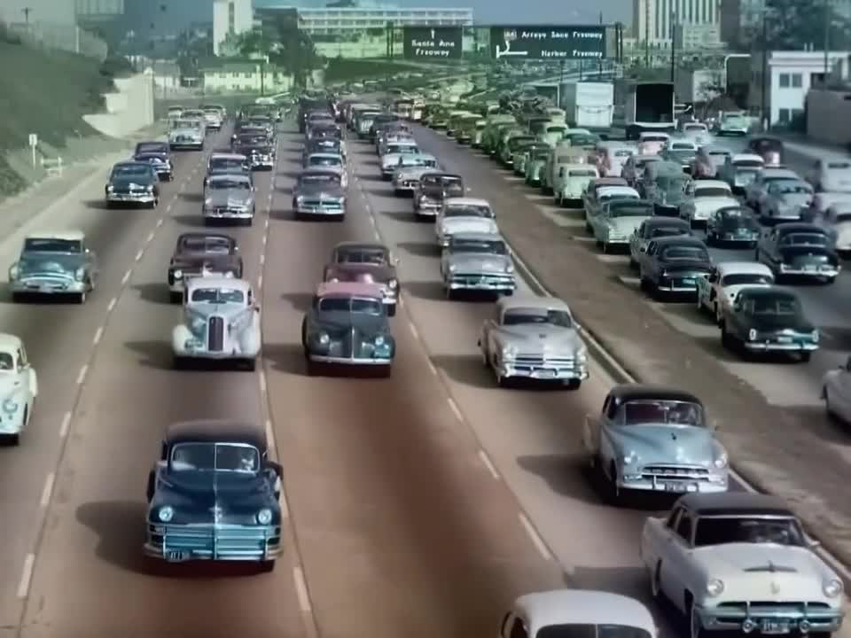 Los Angeles early 50's,60's in color, Freeways [60fps,Remastered] w_sound design added