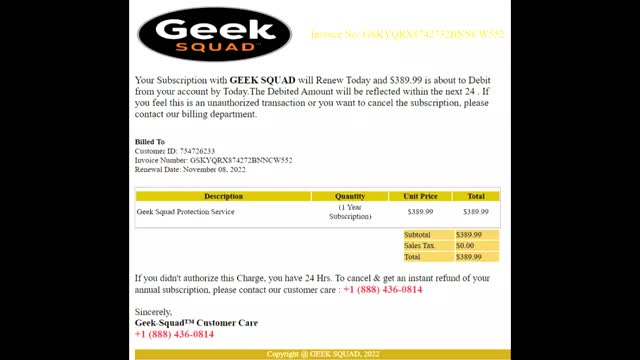 Four Outgoing Calls To Alleged Geek Squad, (888) 436 0814, November 8, 2022