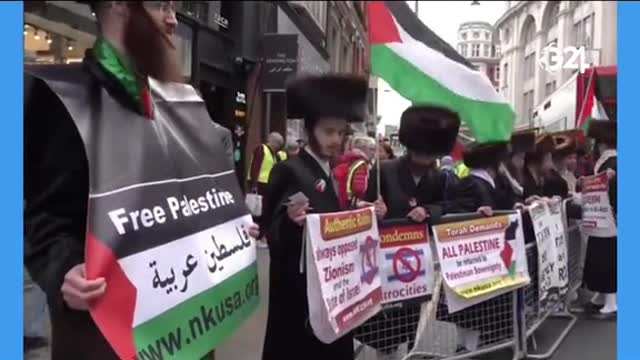 Pro-Palestinian activists rally in London.