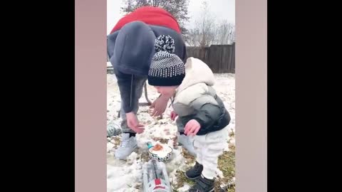 The babies are having a good time in the snow